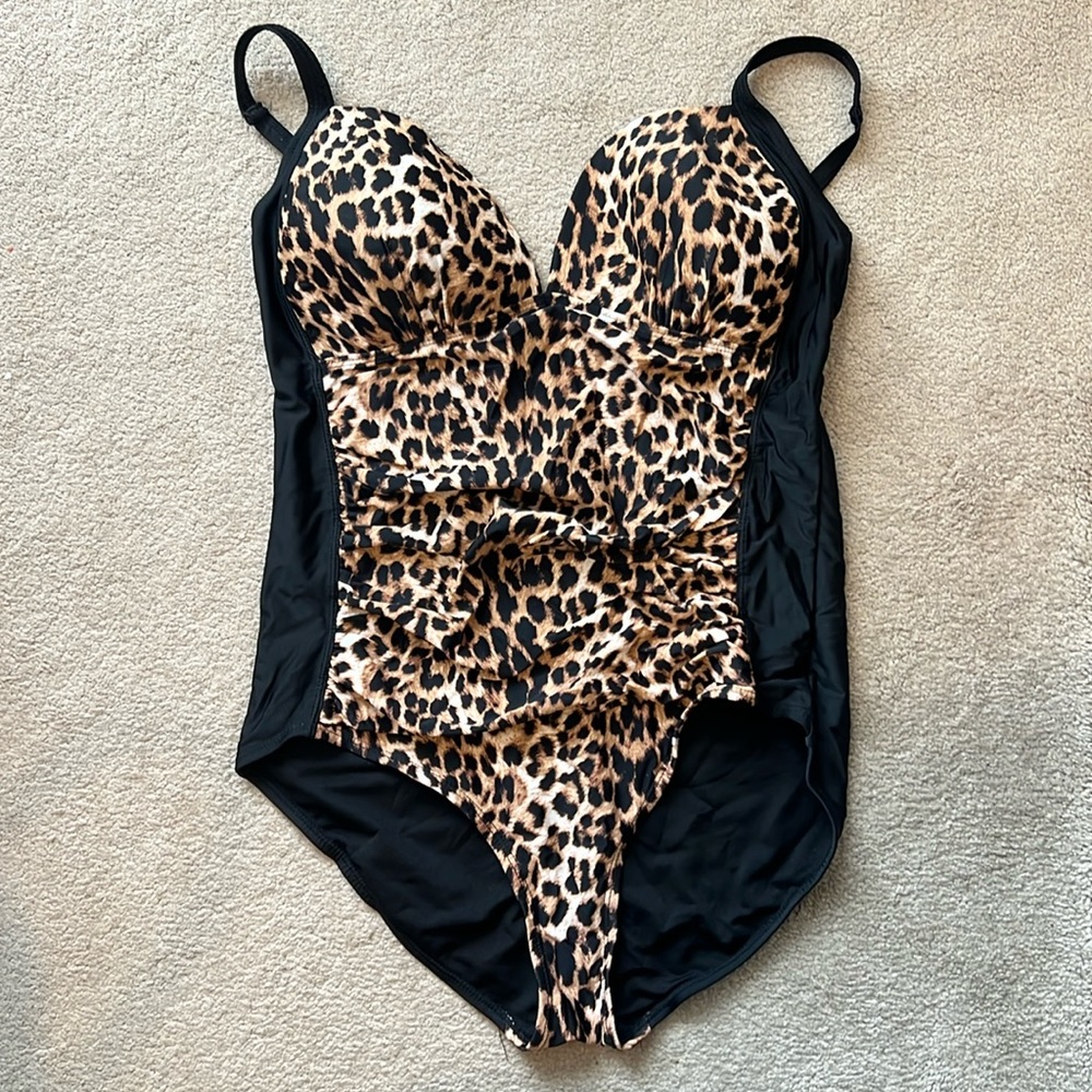 Leopard print one piece bathing suit